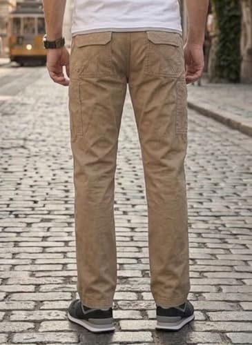 Image of Men's Cotton Cargo Pants |Bottom with 6 Pockets & Drawstring Waist | Breathable Lower with 6 Pockets & Drawstring Elastic Waistband | Casual Bottoms Travel Outdoor