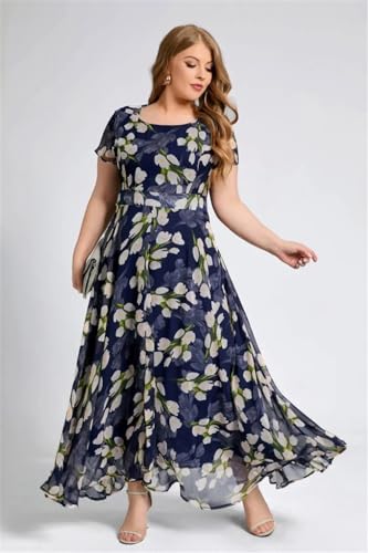 Image of Shasmi Women's Navy Blue Georgette Digital Floral Printed Floral Printing Short Sleeve A-Line Maxi Gown Dress for Women (Gown Dress 248)