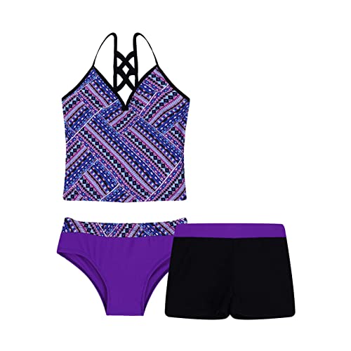 Image of ranrann Girls 3 PCS Floral Printed Tops with with Bottoms Shorts Set Swimwear Swimsuit Bathing Suit