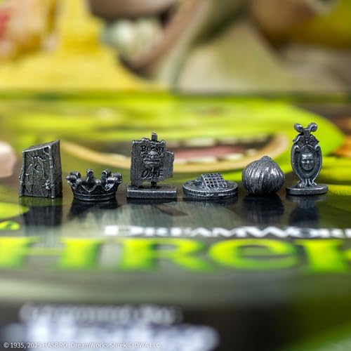 Image of MONOPOLY: Shrek Edition Board Game, Buy, Sell & Trade, Iconic Fairy Tale Characters like Shrek, Donkey, Puss n Boots & More, Classic Family Game for Ages 8+, Officially Licensed DreamWorks Merchandise
