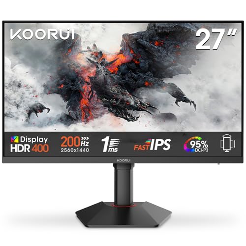 KOORUI G2722P Monitor Gaming 27 Pulgadas, 200Hz, Fast IPS, 1ms, Altura Ajustable, QHD (2560x1440,...