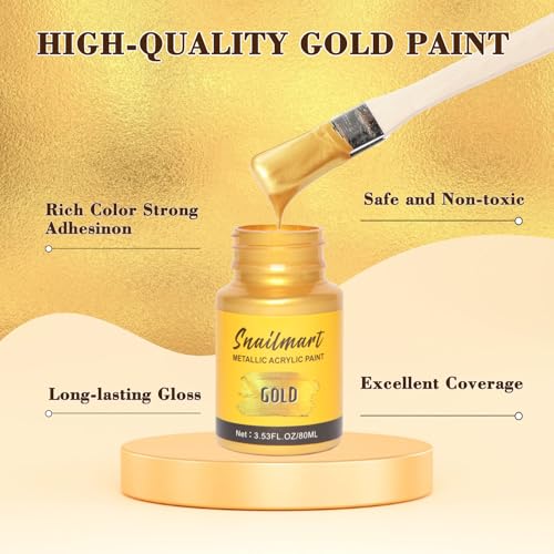 Image of 80ml Acrylic Paint Metallic Gold,Gold Leaf Paint for Art Painting, Hand-crafts, Non-Toxic, Non-Fading for Canvas, Wood, Fabric, Ceramic, Stone Craft Supplies