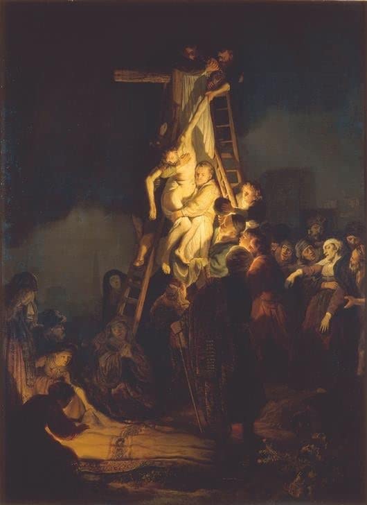 Affiche la Descente de Croix Rembrandt pour sublimer un salon chaleureux