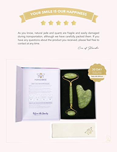 Jade Roller & Gua Sha, Face Roller, Facial Beauty Roller Skin Care Tools, HANABEE Massager for Face, Eyes, Neck, Body Muscle Relaxing and Relieve Fine Lines and Wrinkle