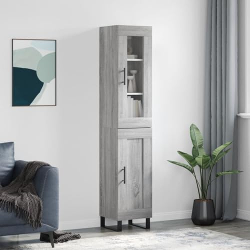UJCHVHN Item-Highboard Sonoma gris 34,5 x 34 x 180 cm, madera de ingeniería, armarios y almacenamiento, bufés y aparadores