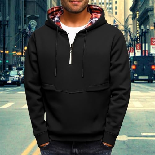 Half Zip Hooded Sweatshirts for Men Fashion Casual Slim Fit Drawstring Plain Hoodie Lightweight Workout Pullover3