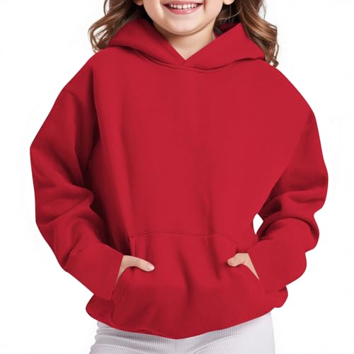 Girls Crewneck Sweatshirt Teen Girls Hooded Long Sleeve Hoodies Pullover with Pocket Fall Sports Hoodie Solid Casual