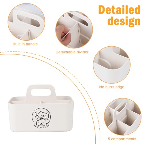 Minimalist White Dog Cat Grooming Supplies Organizer, Portable Caddy with 5 Compartments - Image 4