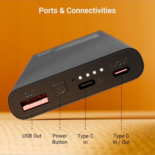 Image of ZEBRONICS EnergiPod 10MR1, Power Bank, 10000 mAh, 22.5W Super Fast Charging PD 3.0 (PPS), Dual Type C & USB A, LED Indicator, Metal Body, for iPhone, Android, Tablets, Airpods, Made in India (Black)