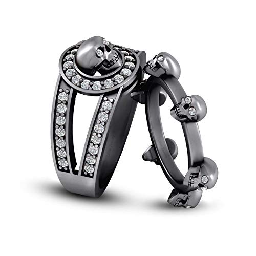 Bague fiançailles argent tête de mort diamant cadeau de mariage inoubliable
