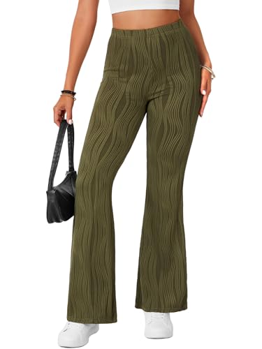 Rooscier Women's Textured Pants Elastic High Waist Palazzo Pants Casual Straight Leg Trousers2