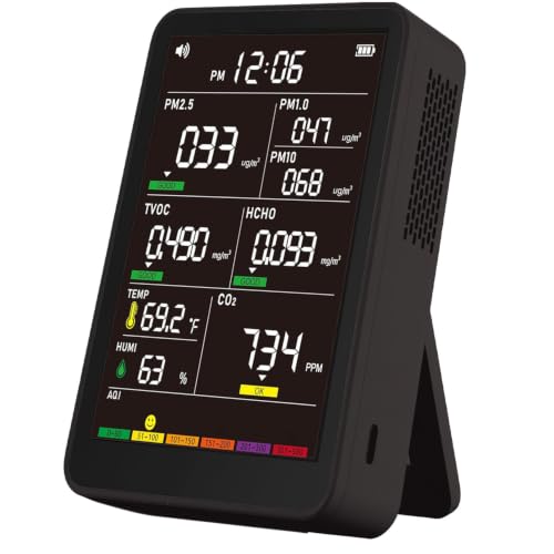 Professional Indoor Air Quality Monitor with AQI Alerts, Portable...