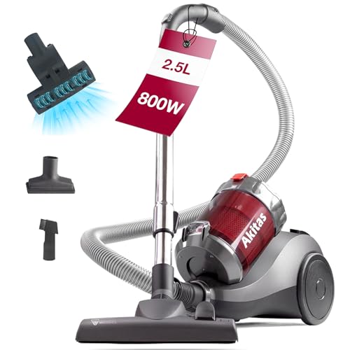 Akitas 800W Beutelloser Staubsauger: Starke Saugkraft, Deutscher Wessel-Werk 2-in-1-Bürstenkopf (Hartböden/Teppiche) + Turbo-Haarbürste für Haustiere