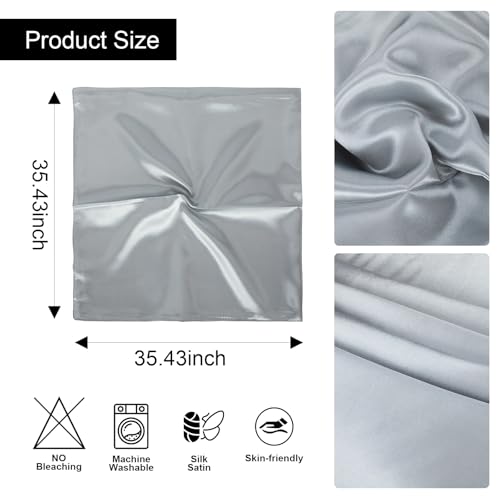 4Pcs 35 Inch Solid Satin Scarf Hair, Large White Square Silk Turban Sleeping Turban (Army Green, White, Black, Light Gray)2