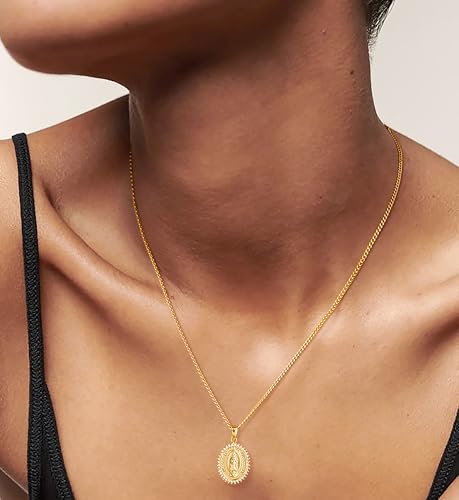 Virgin Mary Necklace Gold Plated Paperclip Chain Christian Jewelry Rhinestone Miraculous Medal Pendant Gold Necklaces for Women Mothers Day2