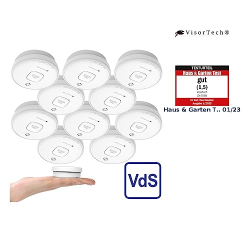 VisorTech Rauchmelder 10 Jahre: 10er-Set fotoelektrische Rauchwarnmelder, 10-J.-Batterie, 85 dB, VDs (Rauchmelder mit 10 Jahres Batterie, Elektronische, Rauchmeldern)