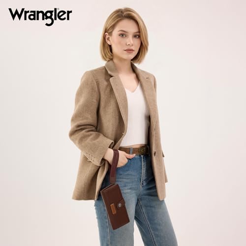 Image of Montana West X Wrangler Brown Wristlet Wallet Minimalist Clutch Womens Wallet Rfid Card Cases & Money Organizers with Coin Purse and Smooth Zipper