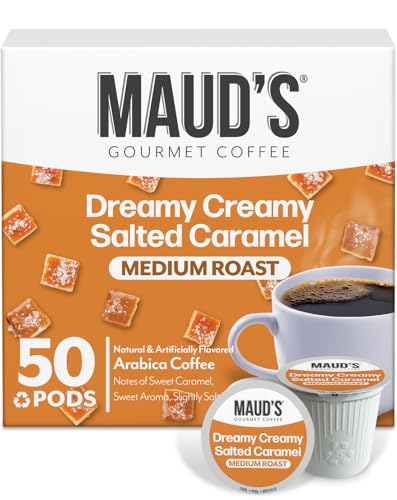 Image of Maud's Salted Caramel Flavored Coffee Pods, 50ct | Medium Roast Flavored Coffee in Single Serve Pods - Compatible with Keurig Coffee Makers