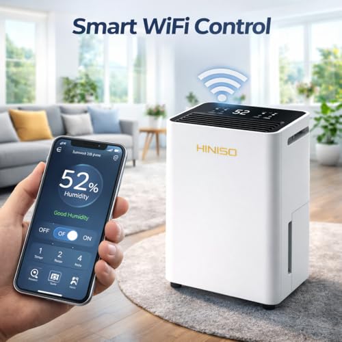Image of HINISO 16L Smart WiFi Compressor Dehumidifier with HEPA 13 Air Purification for Home & Basement up to 3200 Sq.ft | Ionizer, 3.2L Tank, Auto Defrost, Quiet Operation