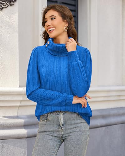 Bulotus Women's Turtleneck Tunic Sweaters Long Sleeve Ribbed Knit Comfy Loose Casual Fall Sweater