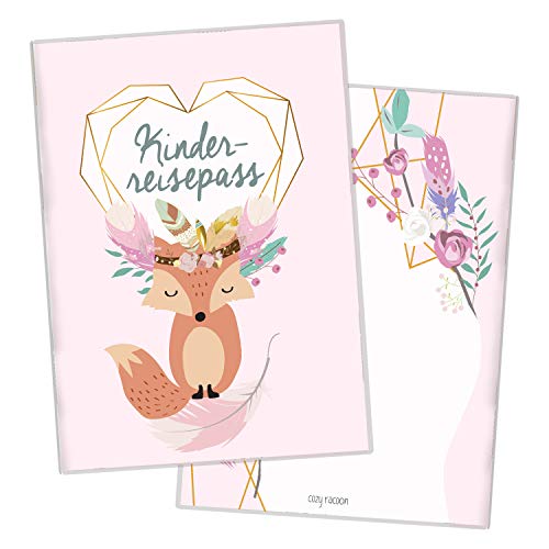 Cozy Racoon - Housse de passeport pour enfants - De qualité supérieure - Pour le passeport de votre enfant, Boho Fuchs Rosa, Ohne Personalisierung
