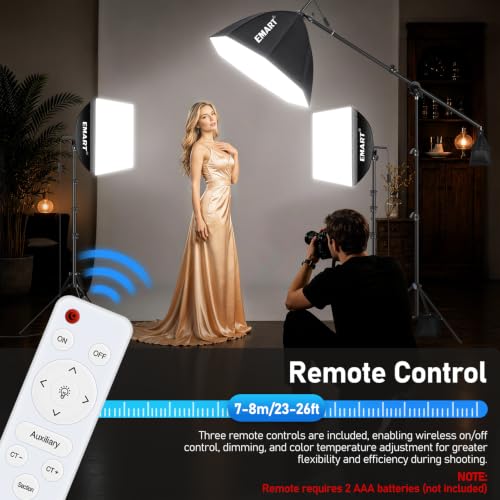 Image of EMART Softbox Lighting Kit, 85W /135W Soft Box with Boom Arm for Studio 3PCS | Professional Equipment Three Point Light Setup, 16 inchx16 inch & 25.5 inchOcta Softbox, 3000-6500K LED Bulbs with APP /Remote for Photo