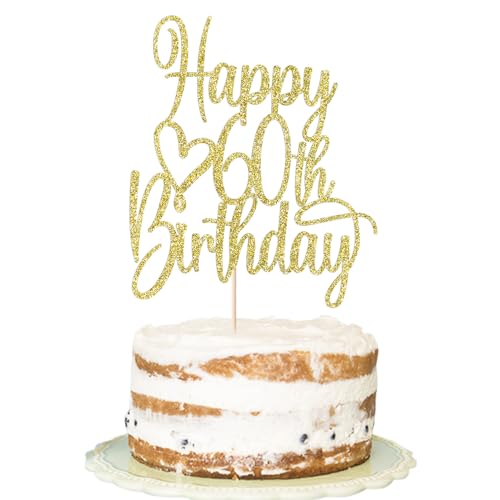 FLORCMET Gold Glitter Happy 60th Birthday Cake Topper