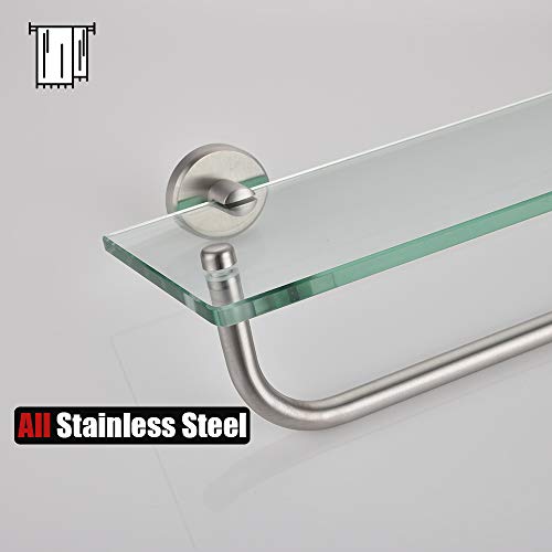 image for JQK Bathroom Glass Shelf, Shelf with 15 Inch Towel Bar Tempered Glass 