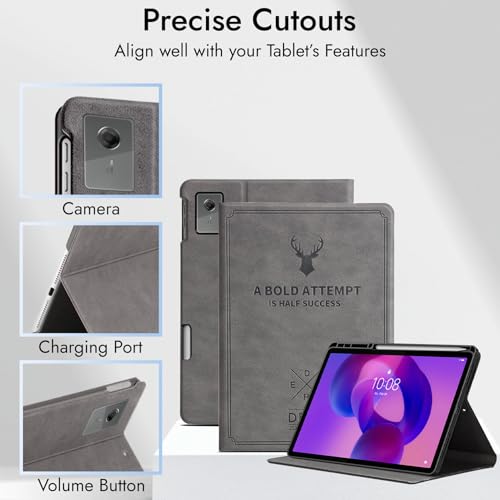 Image of Robustrion Cover for Lenovo Idea Tab Plus 12.1 inch Cover Case with [Pencil Holder], Deer Flip Cover Case for Lenovo Idea Tab Plus Tablet Cover [Auto Sleep Wake Support] - Grey
