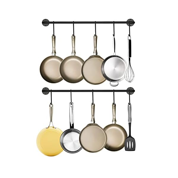 Black Steel-made Kitchen Utensil Rack Organizer Wall-mounted Pot Pan Wall Hanger Holder For Hanging Rail with 10 S Hooks