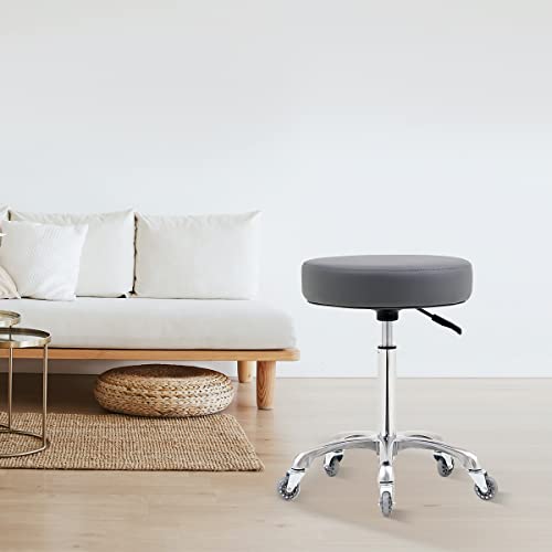 Image of Ainilaily Rolling Stool with Wheels, Heavy Duty 400 lbs Stool for Shop Guitar Lab Tattoo Workbench Medical, Adjustable Swivel Chair (Grey)