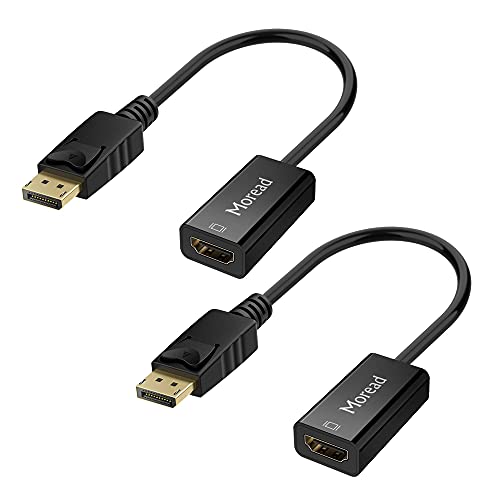 Image of Moread DisplayPort to HDMI Adapter, 2 Pack, Gold-Plated Display Port to HDMI Converter, DP to HDMI Cord (Male to Female) Compatible with Computer, Desktop, Laptop, PC, Monitor, Projector, HDTV - Black