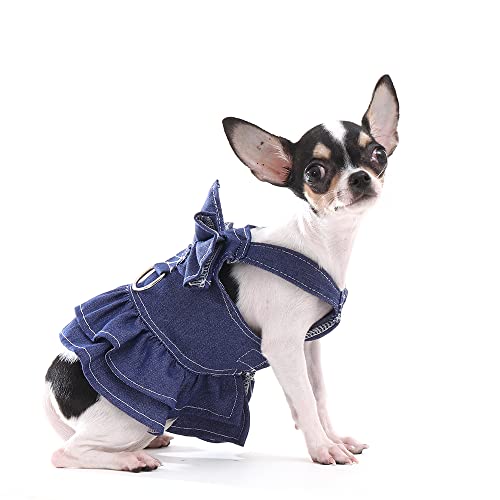 Hozz Small Dog Harness Dress Cute Bowtie Puppy Denim Skirt Jeans Dogs Clothing Pet Clothes Dogs Costumes With Leash Ring Light Blue M, Medium (Pack Of 1) #TOP7