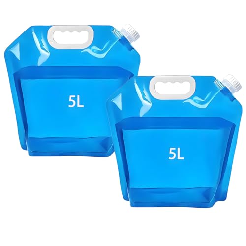 LJYING 2 Pack 5L Collapsible Water Container – Foldable Outdoor Water Bag & Car Drinking Water Carrier | Portable for Camping, Hiking, Picnics, BBQ | Leakproof Collapsible Water Storage Bottles
