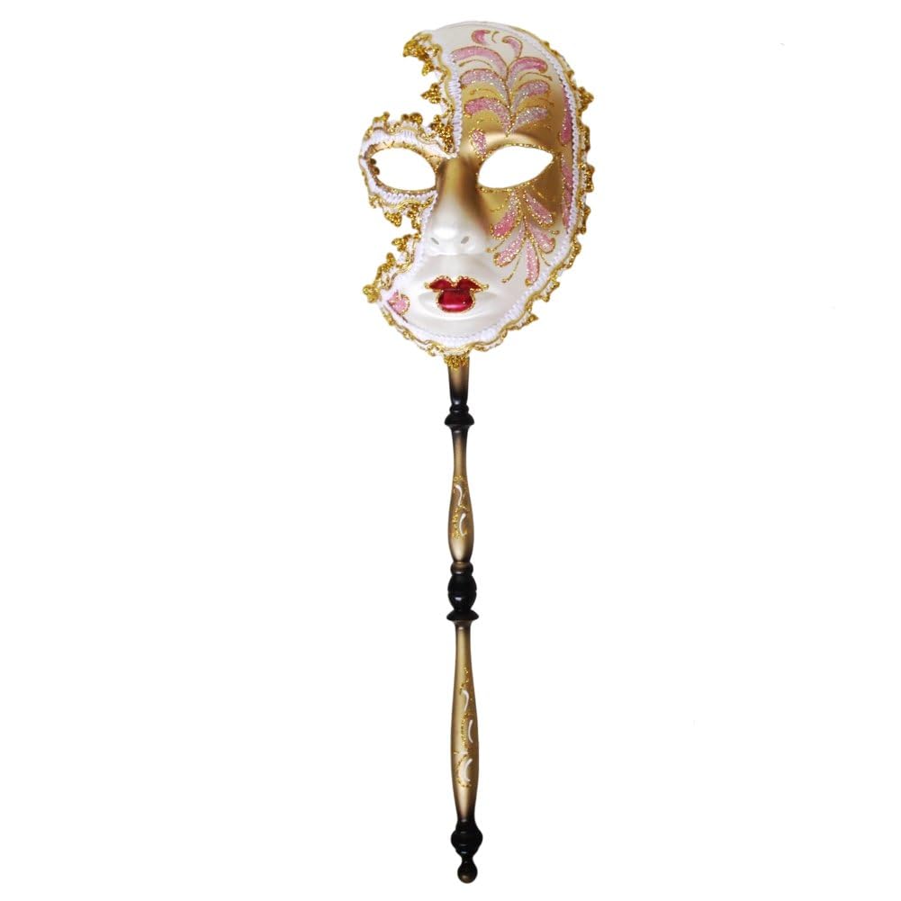 Hrippy Pink Mardi Gras Masquerade Mask With Holding Stick Venetians Mask Carnivals Halloween Costume Decorations For Party