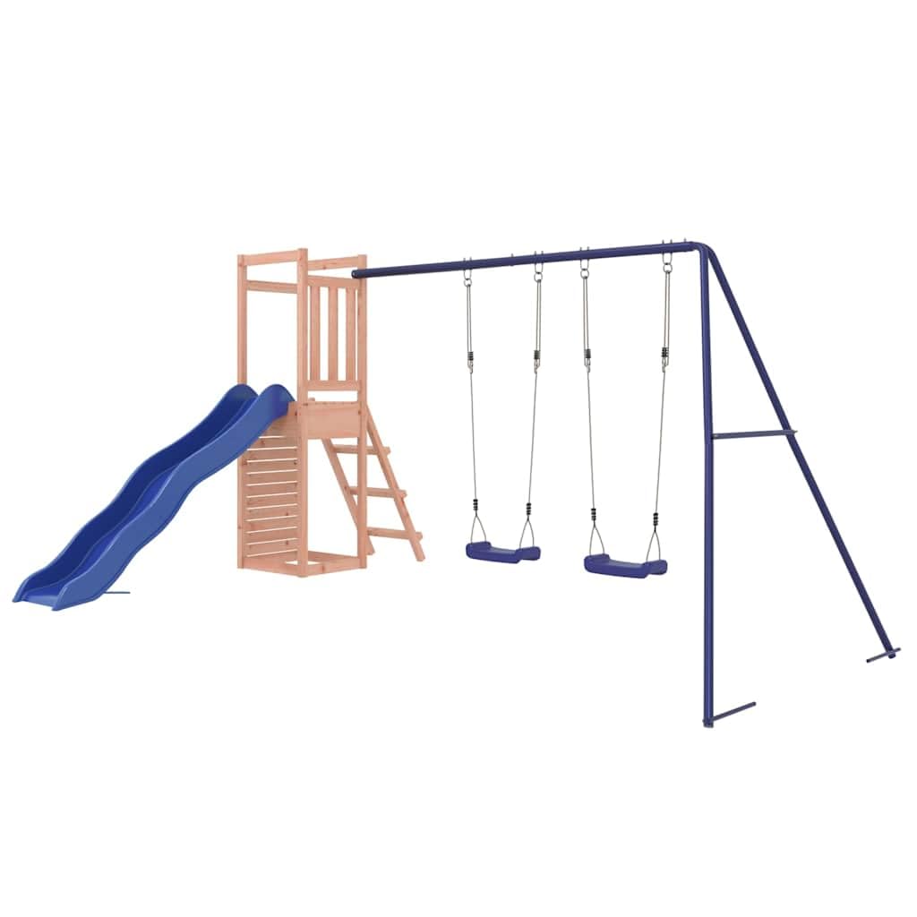 Spielturm Massivholz Douglasie mit Doppelschaukel, Wellenrutsche und Sandkasten, Klettergerüst aus wetterfestem Holz für Kinder im Garten