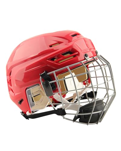 Ice Hockey Helmet Breathable Hockey Helmet with Cage for Youth Adult (Red, Small)