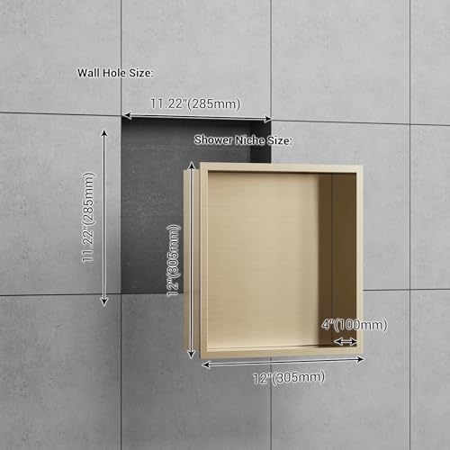 Shower Niche,Stainless Steel,Recessed Niche Shower for Bathroom Storage,no tiling Required, 12" X 12" X 4",Champagne Gold - Image 4