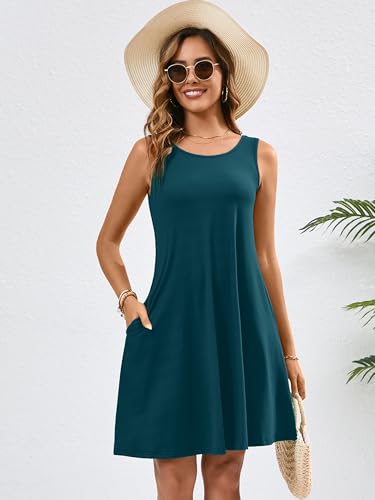 Image of KORSIS Summer Dress for Women Casual T Shirt Tank Dresses Sleeveless Swing Flowy Ladies Beach Vacation Sundress with Pocket