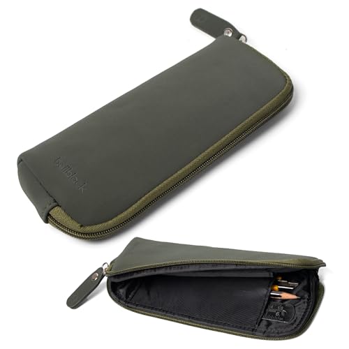 Image of Bellblock Premium Stationery Case & Pencil Pouch | Aesthetic Pencil Case for School /Office | Sleek Portable Pen Organizer | Compact Pen Pouch | Vegan Leather (Dark Green)