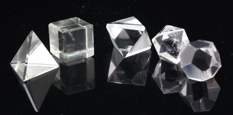CRYSTALMIRACLEClear Quartz Five Platonic Solid Sacred Stones Geometry Set Crystal Healing Reiki Feng Shui Gift Handcrafted