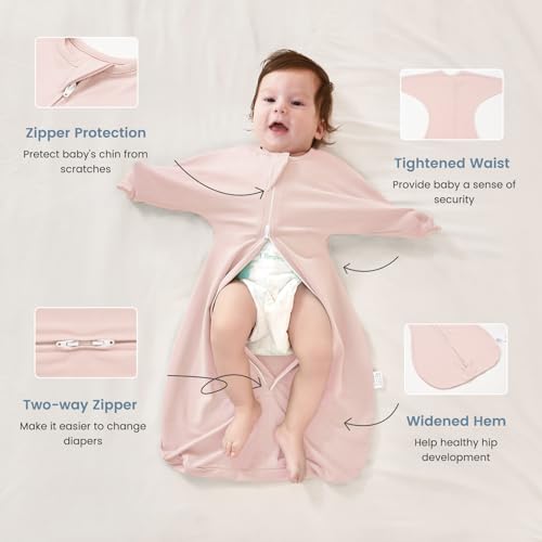Image of ZIGJOY Swaddle Sleep Sack 6-12 Months, 1.0 Tog Cotton Baby Swaddle Blanket | 100% Cotton - Soft & Breathable & Non-shrink, 2-way Zipper for Easy Diaper Changes, Long Sleeves Allow Self-soothing