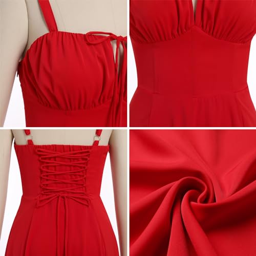 Image of IBTOM CASTLE Women Corset Dress Sleeveless Spaghetti Straps Casual Dresses Boho Slit Lace Up Flowy Midi Bustier Sundress
