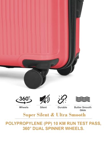 Image of Teakwood Meduim Size 8 Wheels Trolley Bag, Hard Cabin with Zipper Closure, Adjustable Push Button & Cross Side Strap, Number Lock System 360 Degree (Medium, Pink)