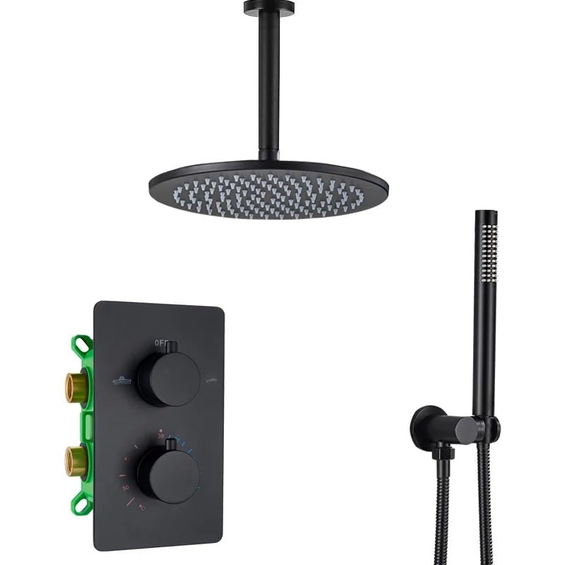 Robinet de douche thermostatique noir mat encastré avec colonne de 12 pouces