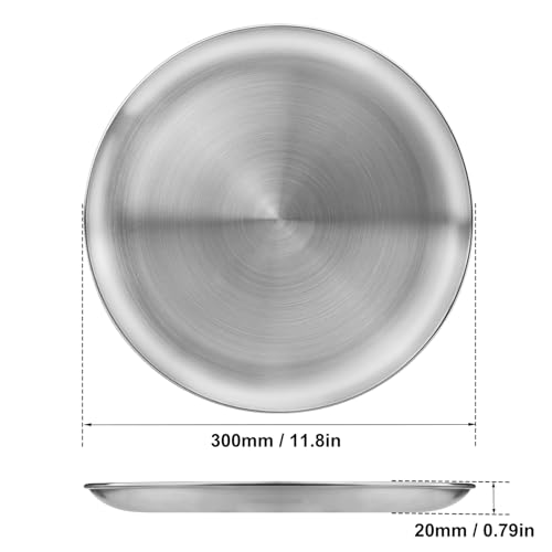 Lot de 6 Assiettes de 30 cm en Acier Inoxydable, Réutilisables, Circulaires en Métal, Plats de Dîner en Métal pour Collations, Camping, Barbecue, Steak, Passe au Lave-Vaisselle