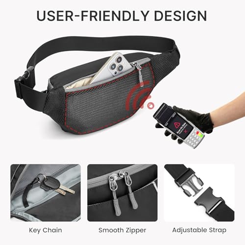G4Free Fanny Pack for Men Crossbody Belt Bag Waist Pack with RFID Blocking Travel Hiking, Black — view 4