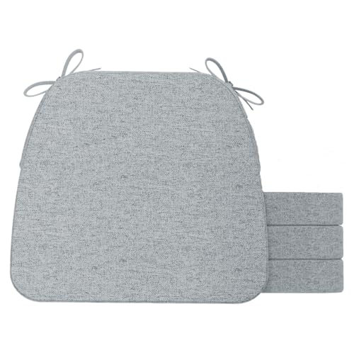 Image of AAAAAcessories D-Shaped Chair Cushions, 2 inch Thick Dining Chair Pads with Ties and Removable, Machine-Washable Cover, 17 inch x 16 inch, Set of 4, Gray