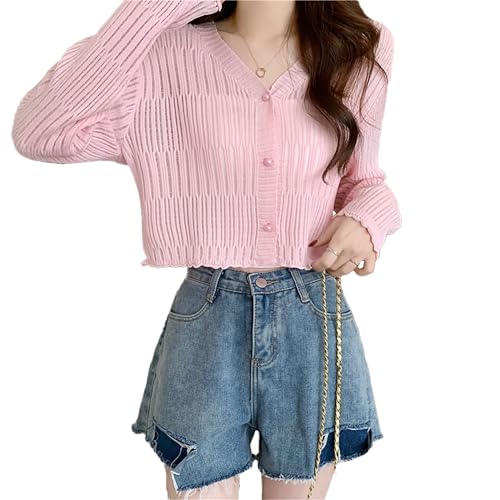 Image of ICW Women's Knitted Ribbed Cardigan Long-Sleeve V-Neck Button-Up Shrug Jacket Top Dn85