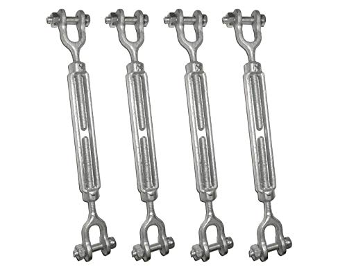 (4 Pack) 1/4 inch x 4 inches Jaw - Jaw Turnbuckle Hot Dipped Galvanized/Tent Rigging Fencing etc miniatura 1